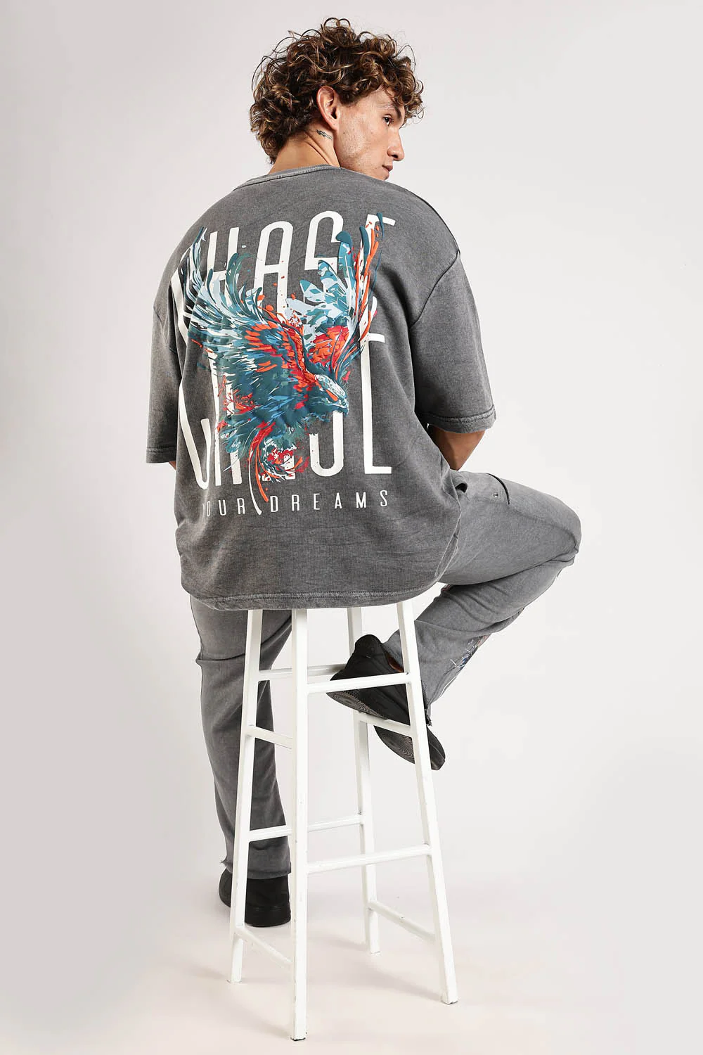 Chase Grey Distressed Heavy Weight Oversized Fit T-Shirt - Image 9