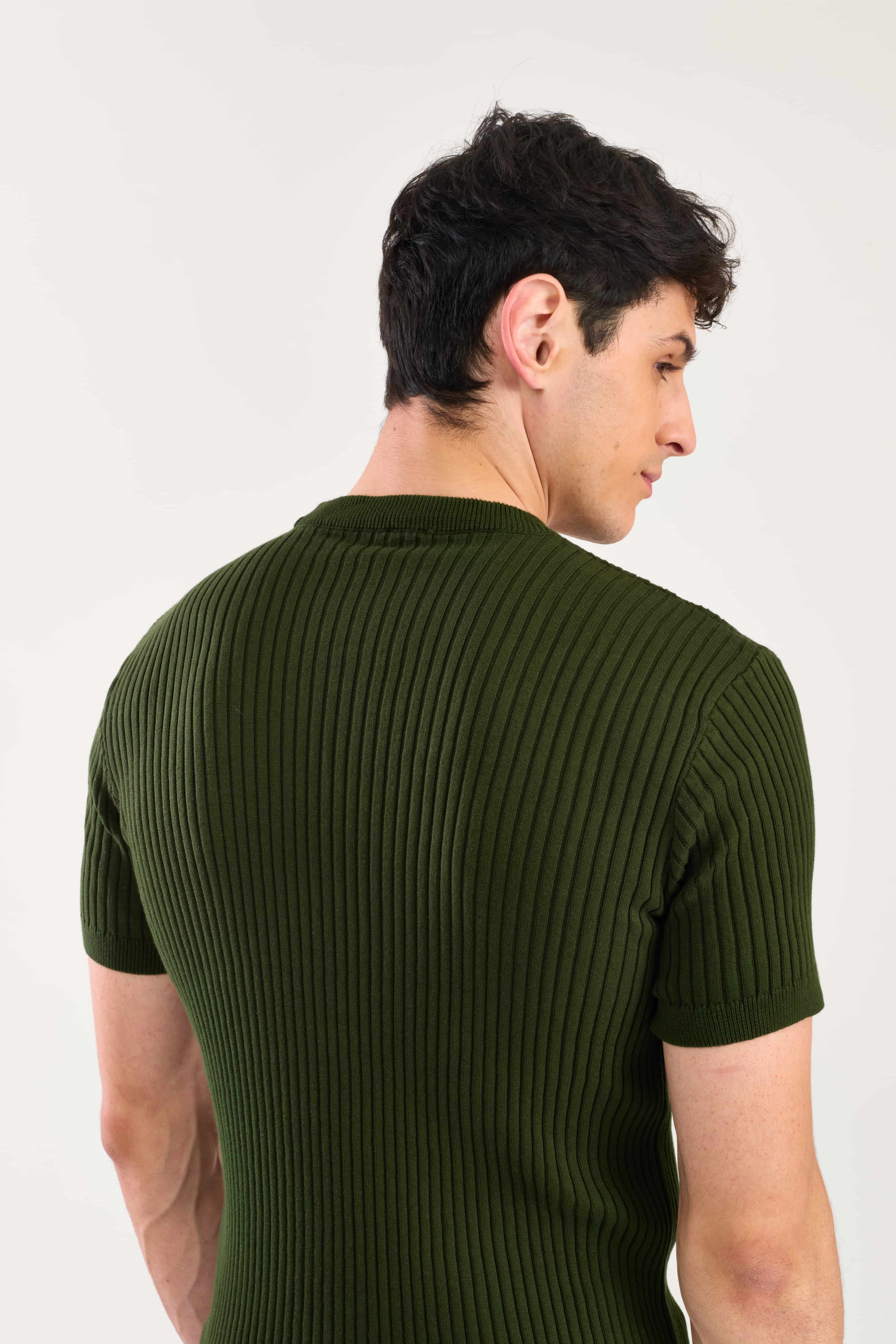 Forest Green Textured Knitted T-shirt - Image 5