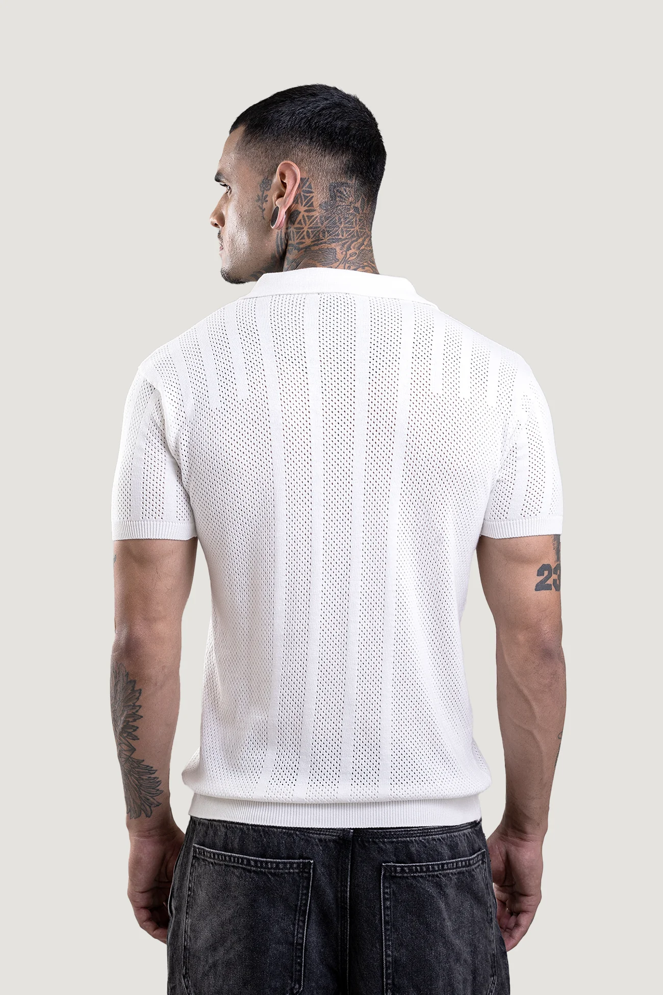 Opal White Textured Polo T-Shirt - Image 3