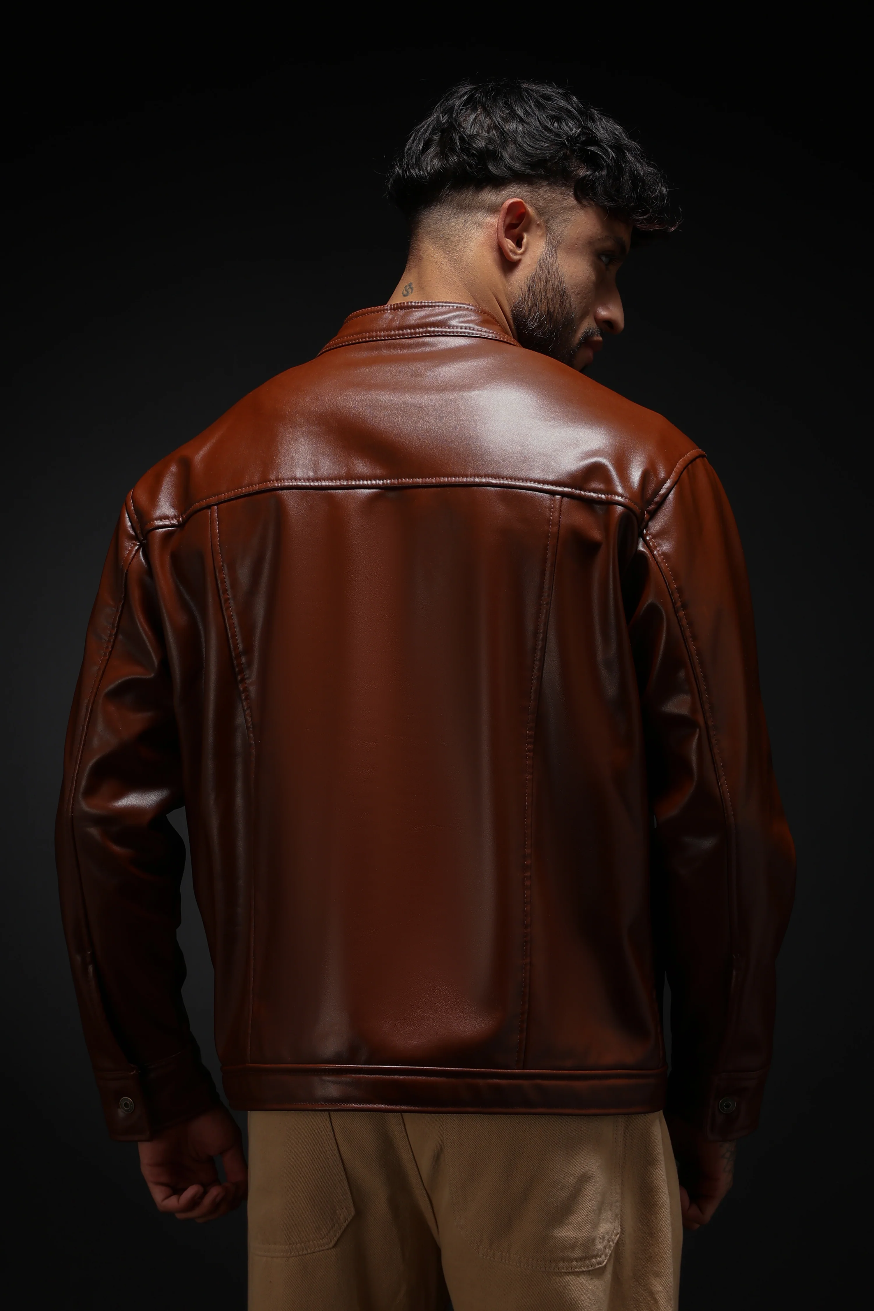 TAN MILER FAUX LEATHER JACKET - Image 4
